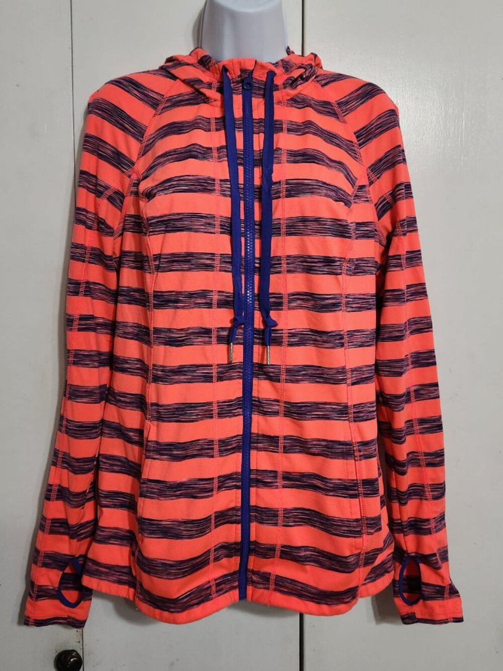 Lukka Women Large Full Zip Hoodie Jacket Bright Multicolor Striped Thumbholes